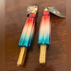 Ice Pop Popsicle Old World Christmas Glass Tree  Ornaments in Red Blue Gold NWT